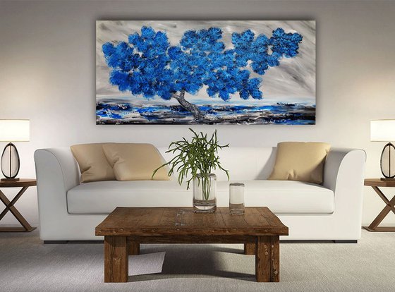 Oil painting blue tree.