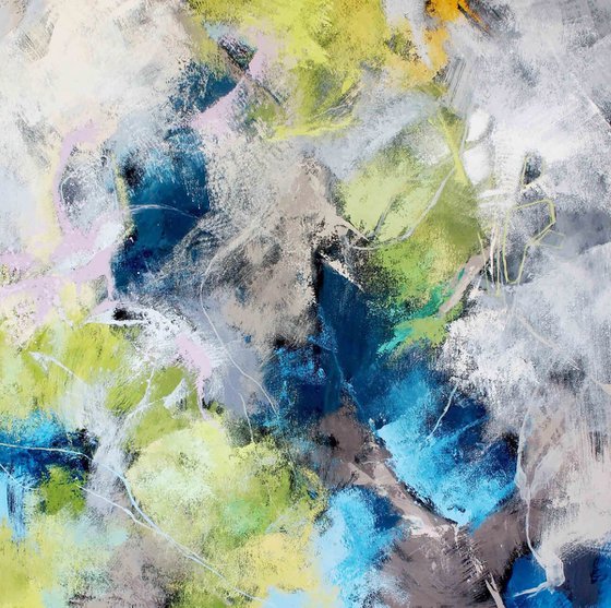 "World map" Blue green white abstract art