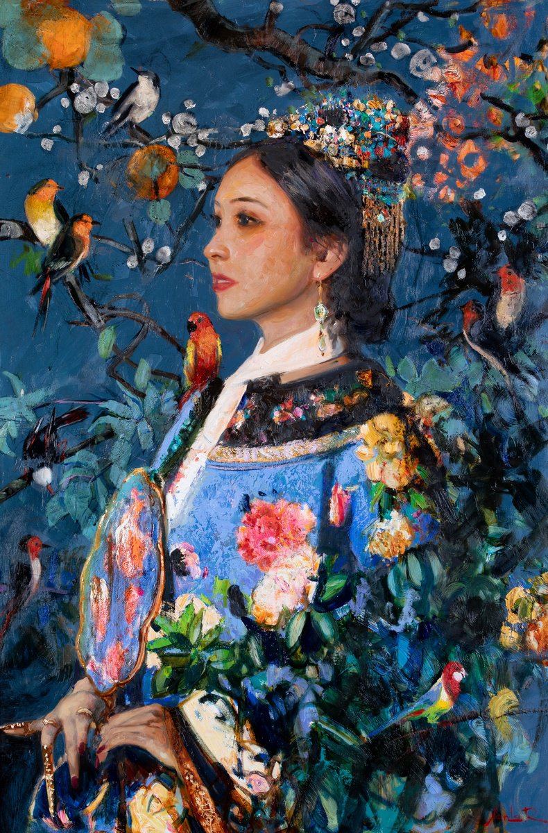 Impressionistic Portrait Oil Painting By Khanlar Asadullayev, 32 X 47", Empress Zhang, Original Artwork