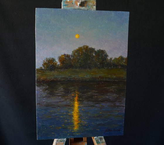 Twilight Over The Sosna River - river landscape painting