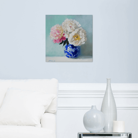 “3 peonies in Chinese vase”