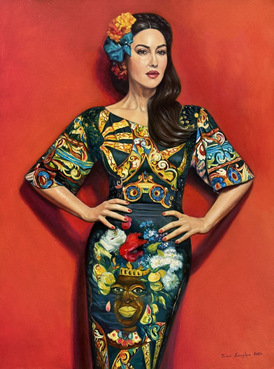 Photorealistic Portrait Oil Painting By Tigran Araqelyan, 24 X 31", Monica Bellucci, Original Artwork