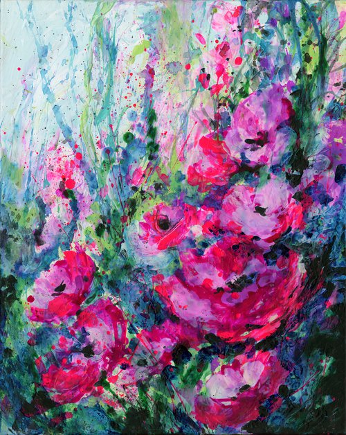 Meadow Of Pink - Flower Painting  by Kathy Morton Stanion by Kathy Morton Stanion