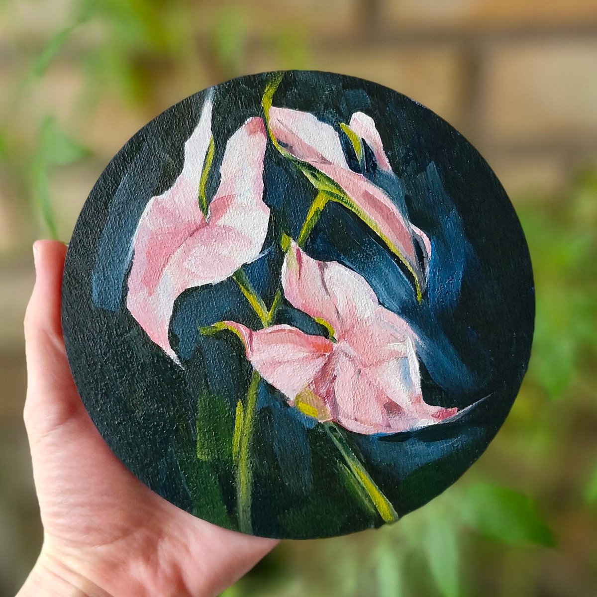 Impressionistic Still Life Oil Painting By Kateryna Somyk, 6 X 6", Pink Plants Oil Painting, Original Artwork