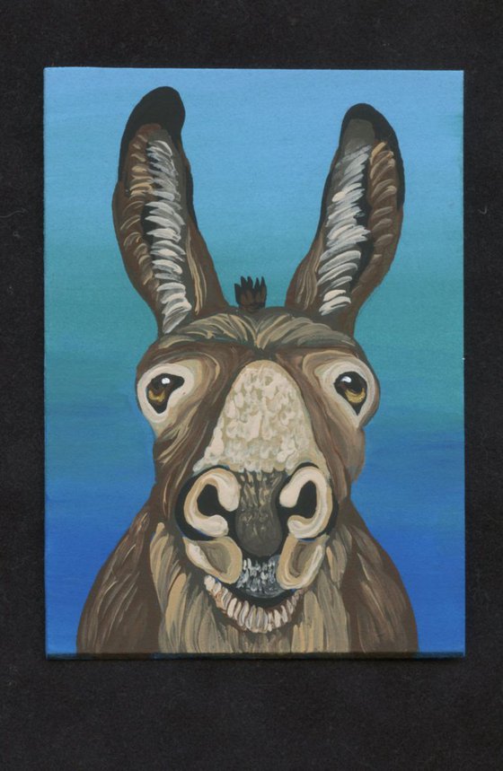 ACEO ATC Original Painting Donkey Pet Farm Art-Carla Smale