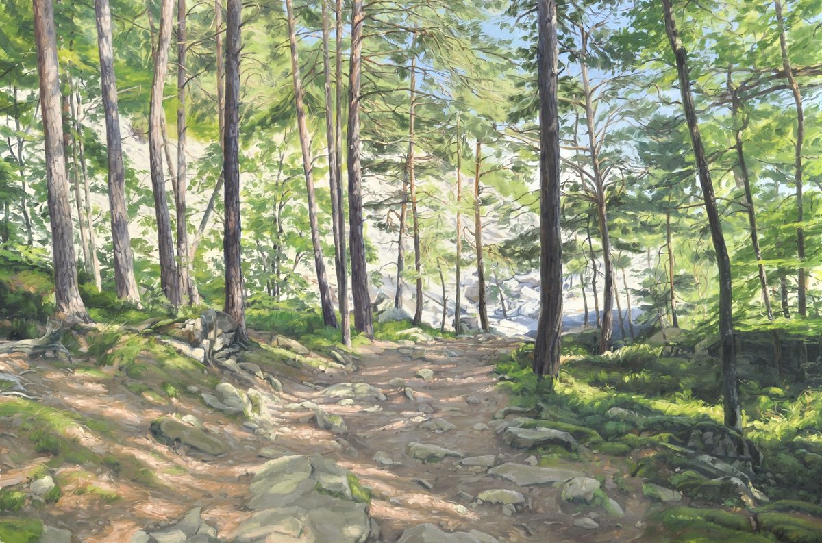 Impressionistic Landscape Oil Painting By Anne Baudequin, 94 X 63, The River Of Stones, Original Artwork