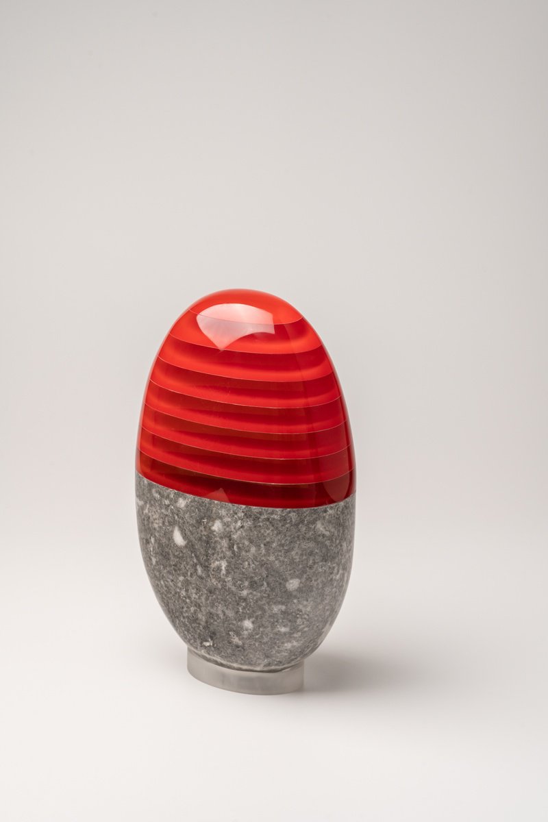 Abstract Stone Sculpture By George Tilelis, 5 X 10, Oval Shingle, Original Artwork