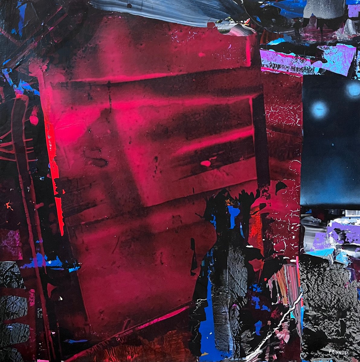 Geometric Abstract Acrylic Painting By Steve Pennisi, 36 X 36", Great Diamond Night, Original Artwork