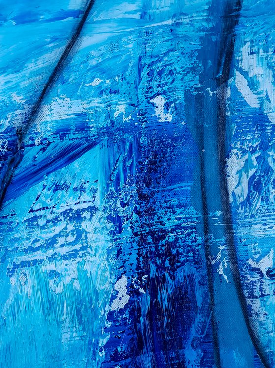 La Ondoj N-2 (XXL) - Blue Abstract Painting (W)130x(H)102 cm.