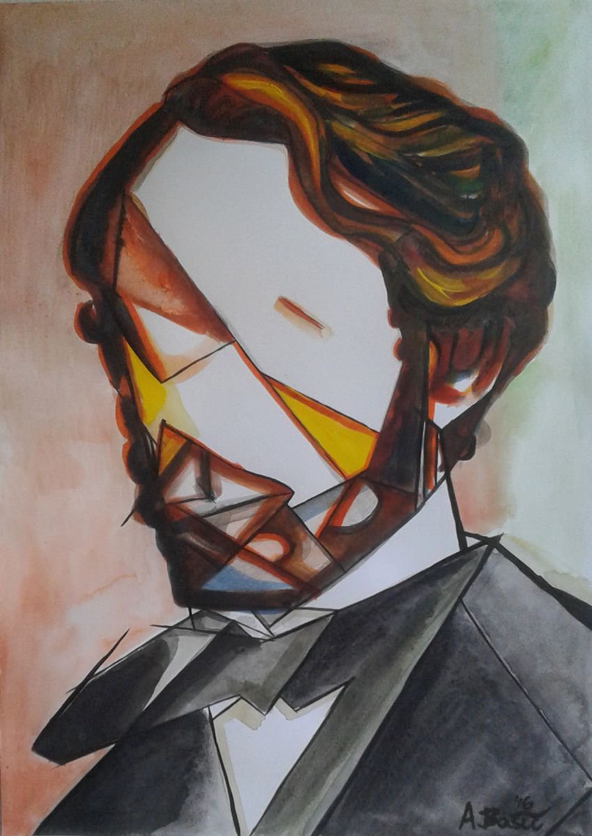 Geometric Portrait Painting By Aleksandar Basic, 12 X 17, Edgar Degas, Original Artwork