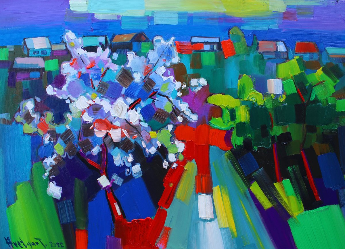 Impressionistic Landscape Oil Painting By Tigran Avetyan, 28 X 20", Spring, Original Artwork