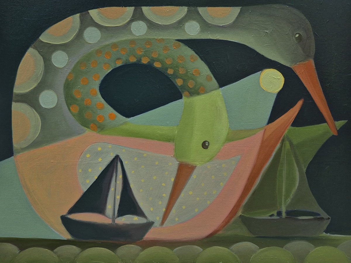 Illustrative Animal Oil Painting By Gitti Gv, 16 X 12, Voyage, Original Artwork