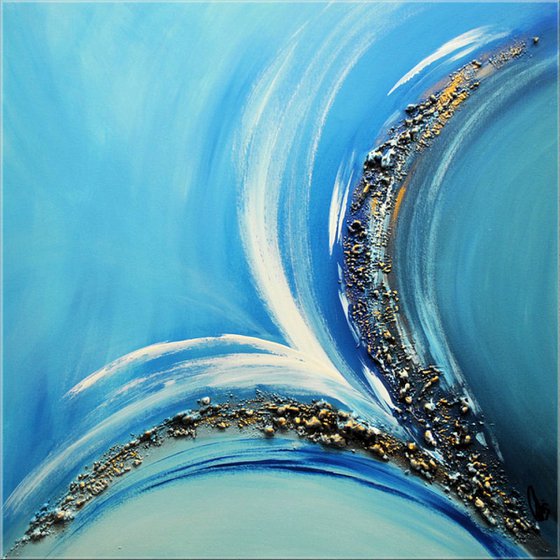 Flight  - abstract acrylic painting canvas wall art blue white gold modern art