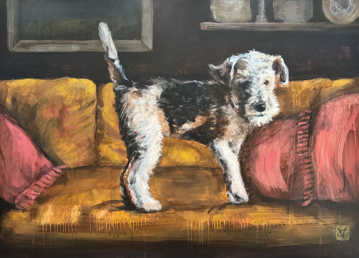 Expressive Animal Acrylic Painting By Victoria Coleman, 33 X 23", Make Yourself At Home, Original Artwork