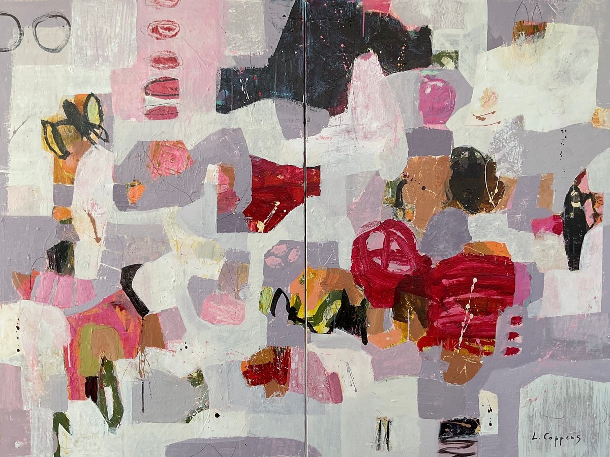 Expressive Abstract Acrylic Painting By Linda Coppens, 63 X 47", Stillness Beneath The Layers, Original Artwork