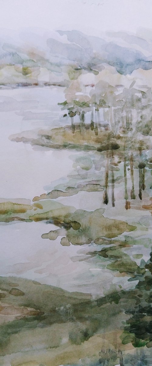 Sketch on the lake. Original watercolour painting. by Yury Klyan