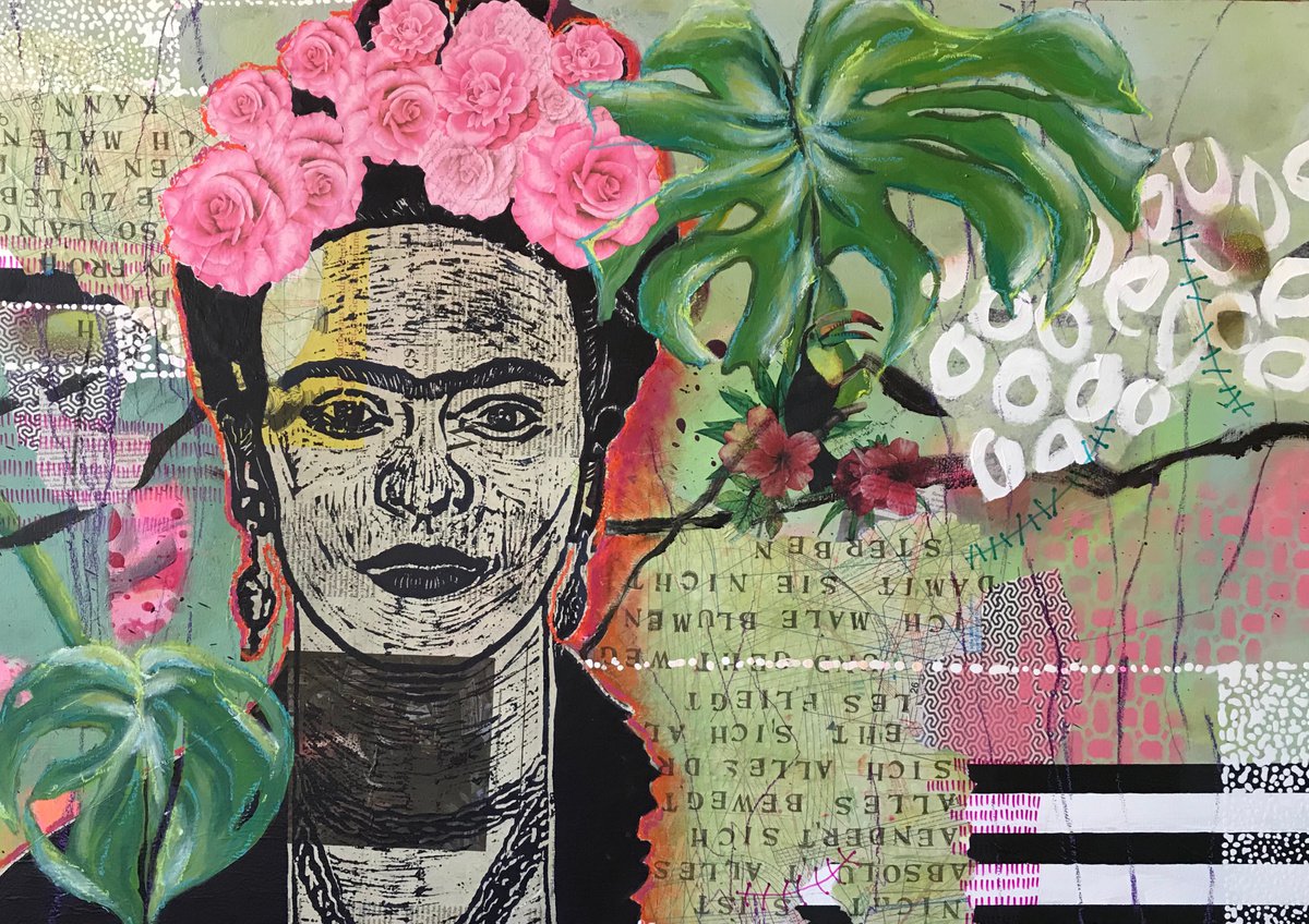 Expressive Portrait Painting By Marita Tobner, 39 X 28", Papageiengefluster, Original Artwork