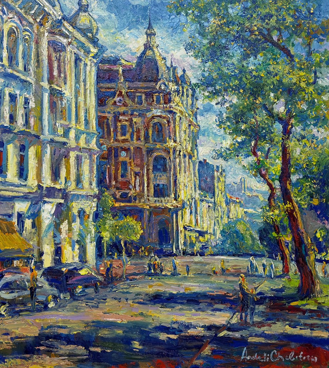 Impressionistic Still Life Oil Painting By Andrii Chebotaru, 31 X 35, Heart Of The City, Original Artwork