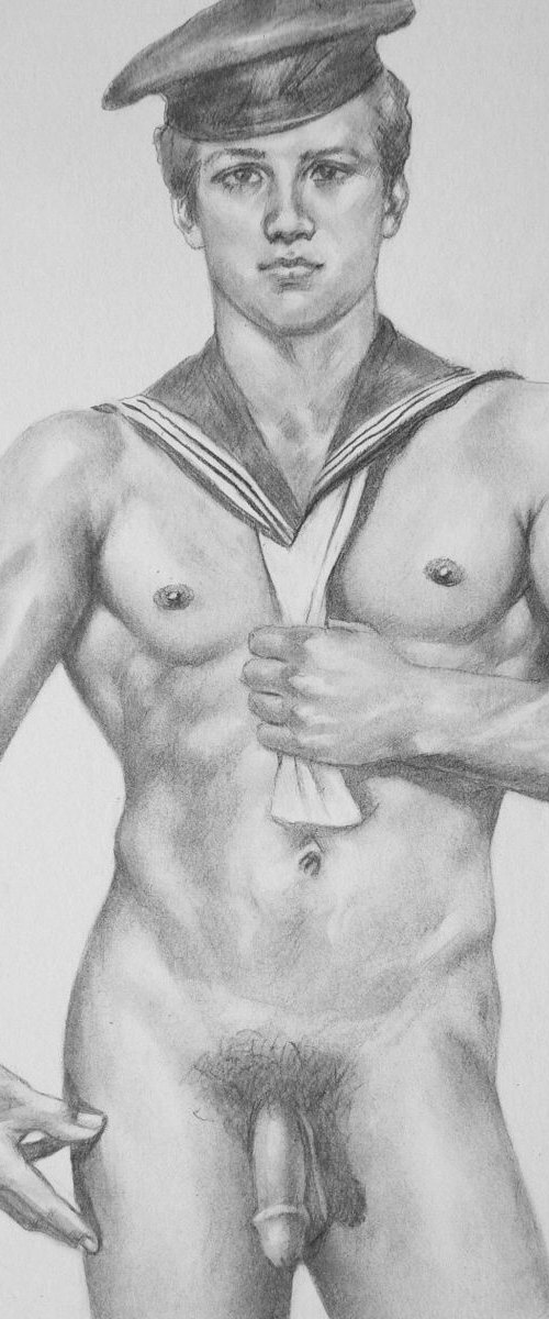 Drawing charcoal male nude Sailor #16-5-25 by Hongtao Huang