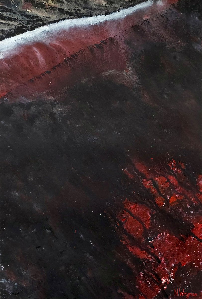 Abstract Landscape Painting By Neil Wrynne, 15 X 22", The Power Of The Night, Original Artwork