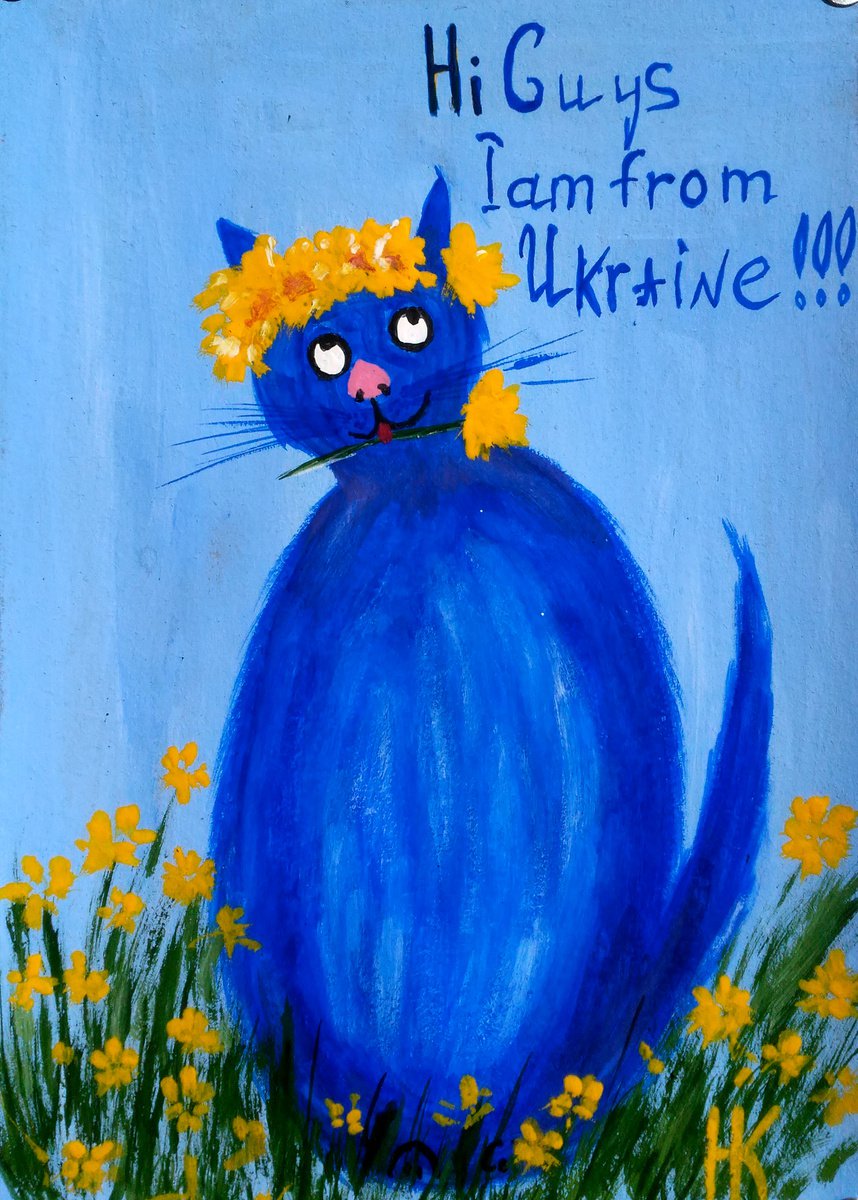 Cat Painting Animal Original Art Pet Artwork Home Wall Art 8 by 12 by Halyna Kirichenko by Halyna Kirichenko