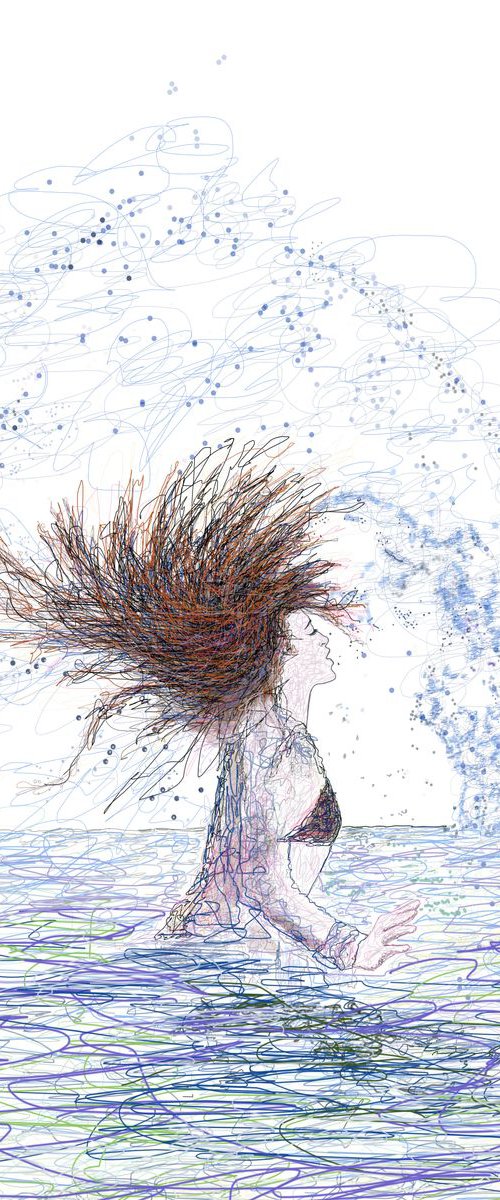 Feeling The Energy Of The Sea Digital Sketch of a girl by Lena Owens @OLena Art by Lena Owens at OLena Art