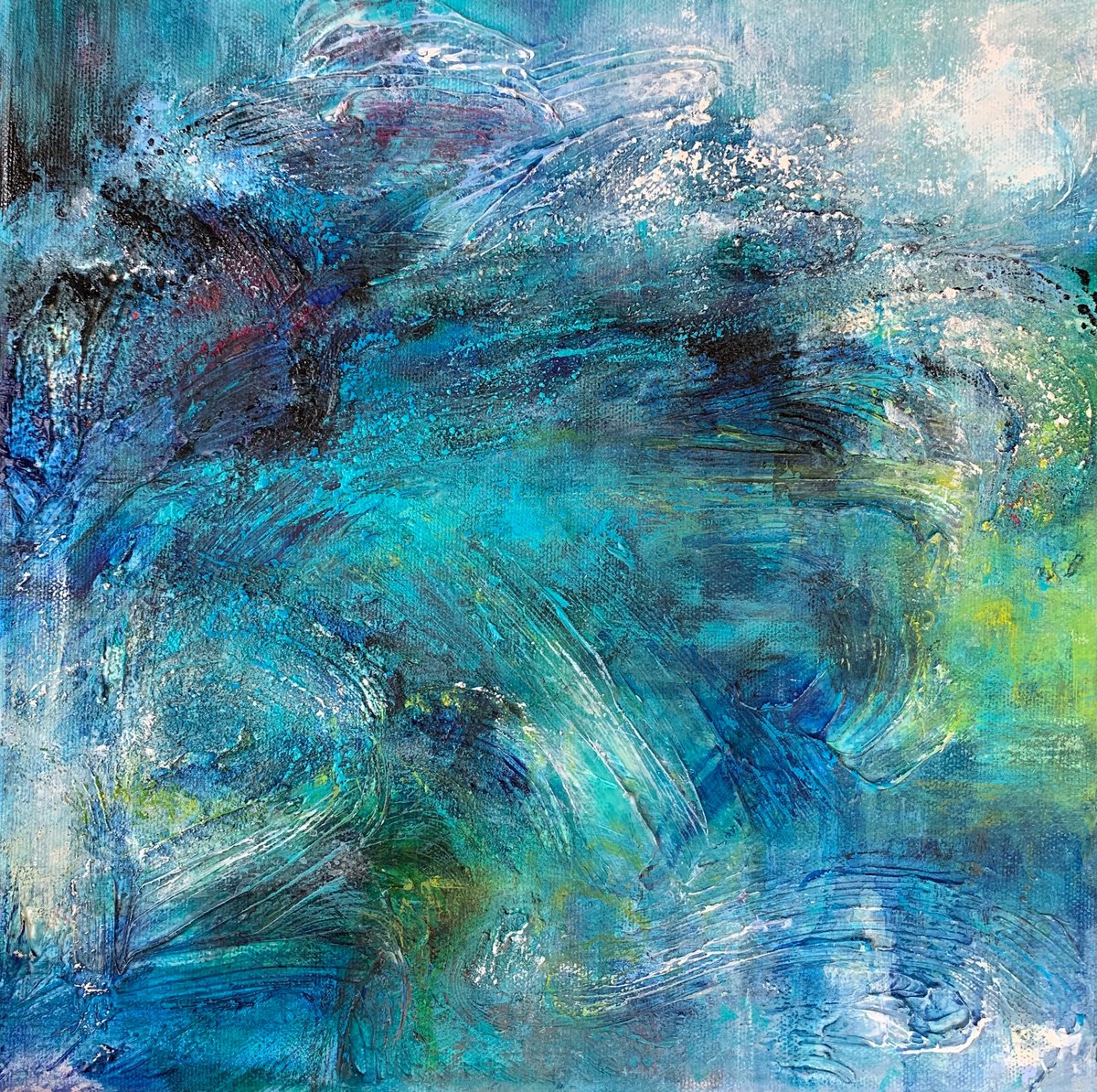 Organic Abstract Painting By Katja Wittmer, 13 X 13", Atmospheric Vi, Original Artwork