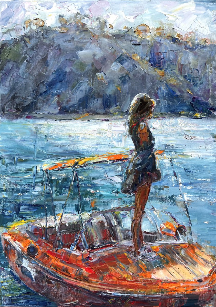 Impressionistic Portrait Oil Painting By Liubou Sas, 20 X 28", Sea Breeze, Original Artwork