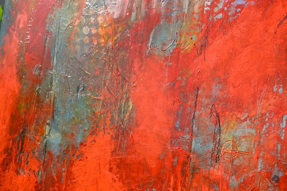 Abstract red and blue painting on canvas - Dreamy Forest