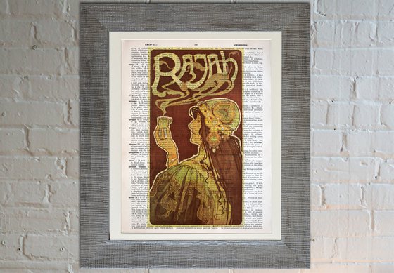 Rajah - Collage Art Print on Large Real English Dictionary Vintage Book Page