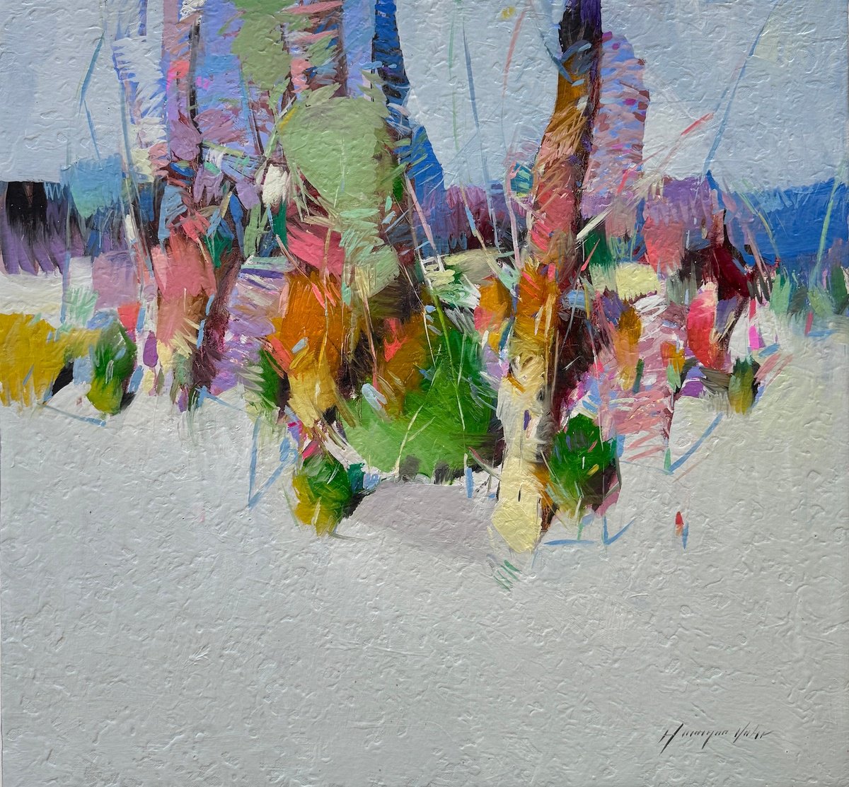 Impressionistic Landscape Oil Painting By Vahe Yeremyan, 27 X 25", Grove, Original Artwork