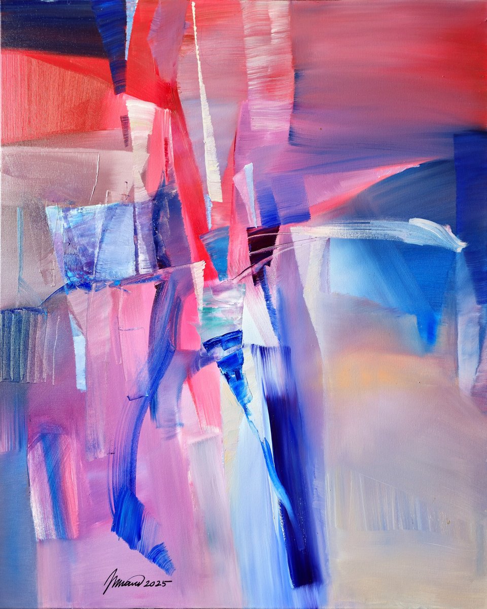 Abstract Oil Painting By Taidakov Nikolai, 31 X 39", Night Walk, Original Artwork