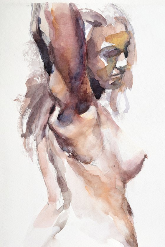 Nude with raised hand