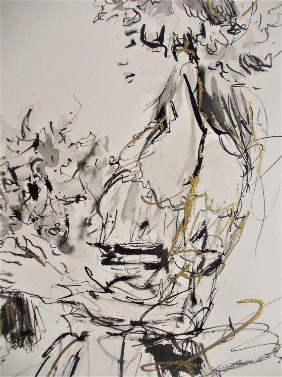 Figurative  Drawing  On Paper-Woman Series Ink Drawings-Study for Spring