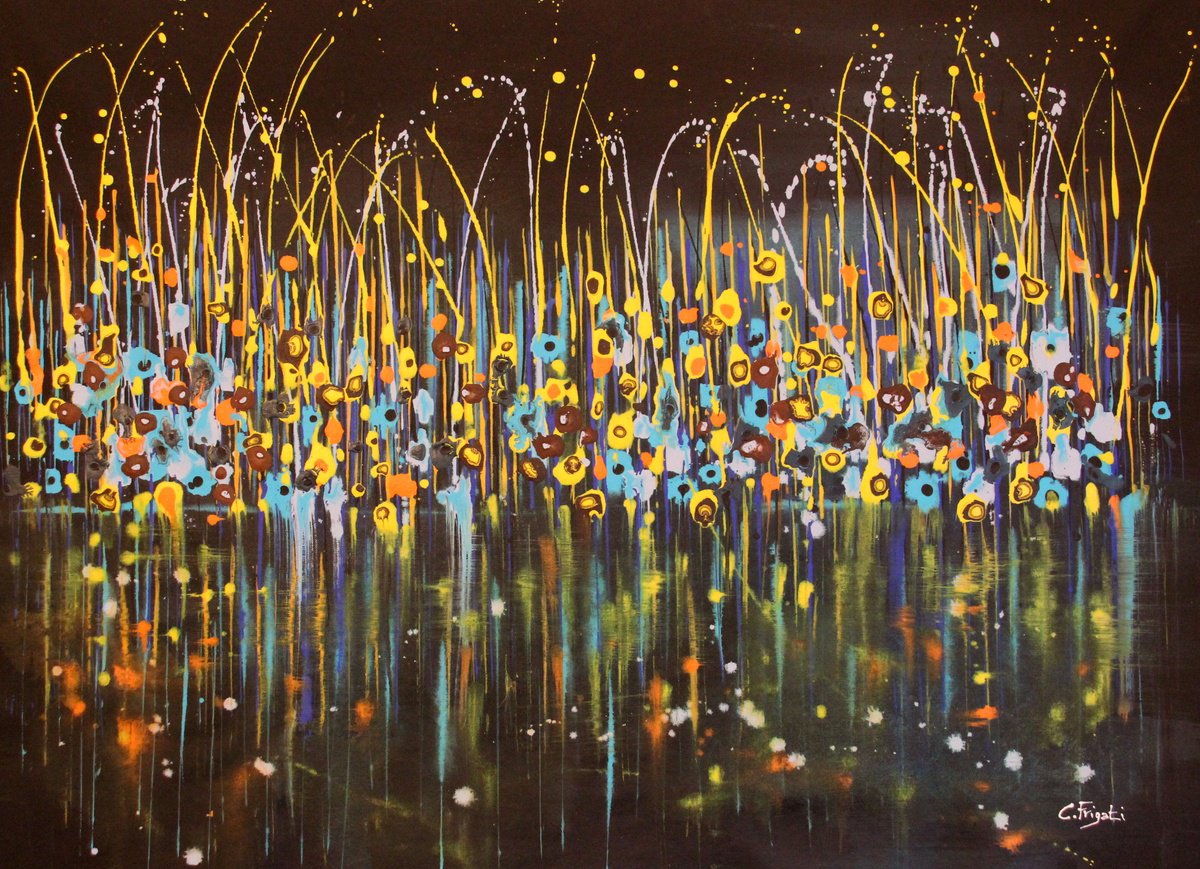 Organic Botanical Acrylic Painting By Cecilia Frigati, 43 X 32, Technicolor Dream # 17, Original Artwork