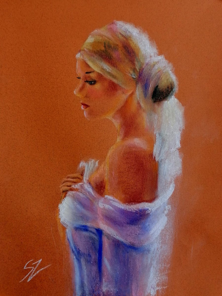 Impressionistic Portrait Painting By Susana Z. Harris, 9 X 12", Portrait In Orange, Original Artwork