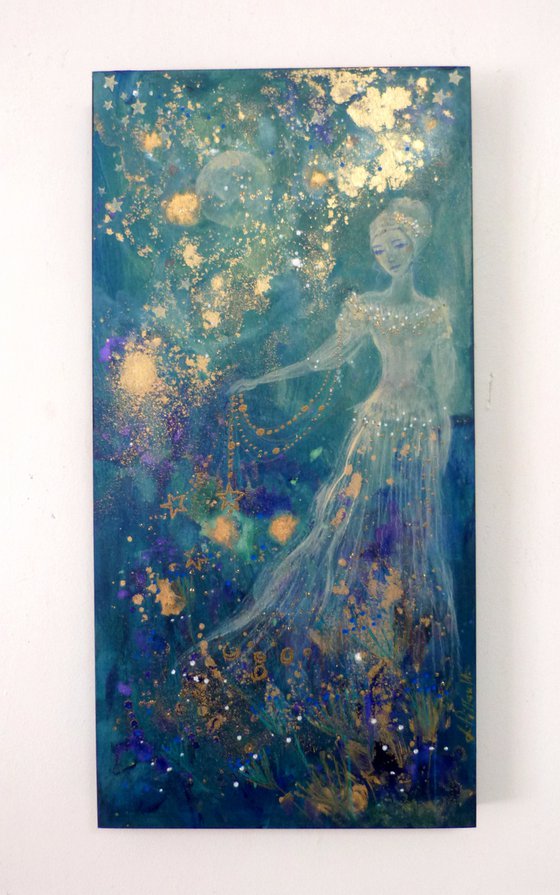 Flower of stars 20 x 40 cm on wood.