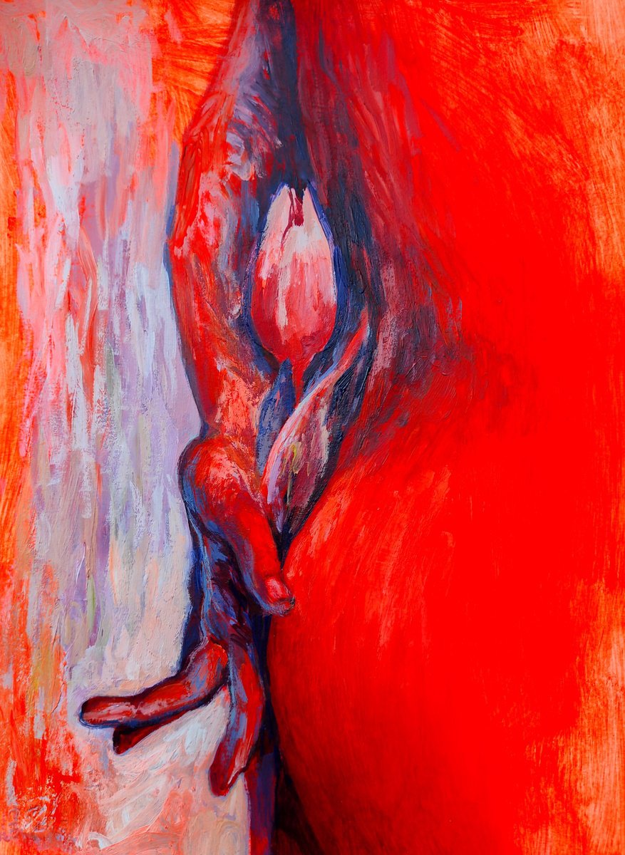 Expressive Portrait Acrylic Painting By Tetiana Borys, 9 X 12", Love, Original Artwork