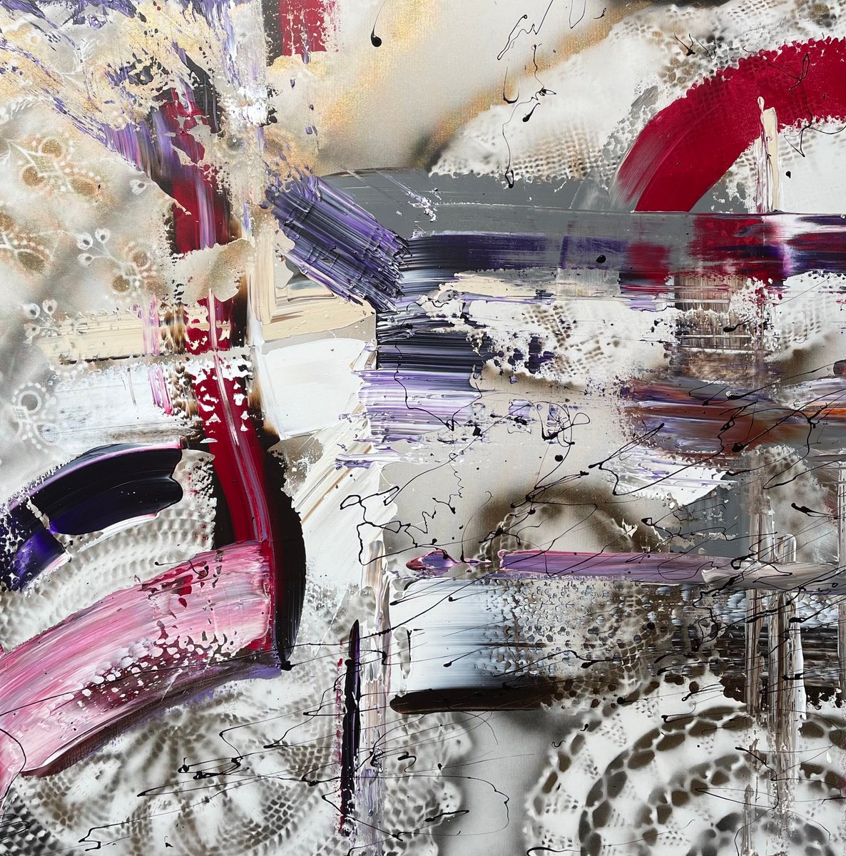 Golden Abstract With Red And Purple By Tiny De Bruin, 39 X 39, Artwork For Sale On Artfinder