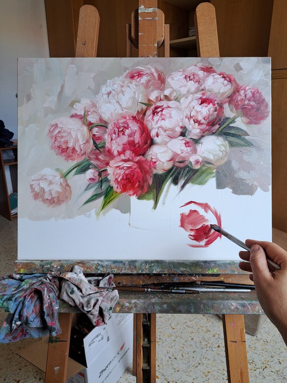 Peonies in vase painting