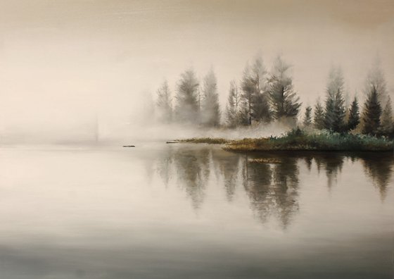 "River fog" River minimalist oil art