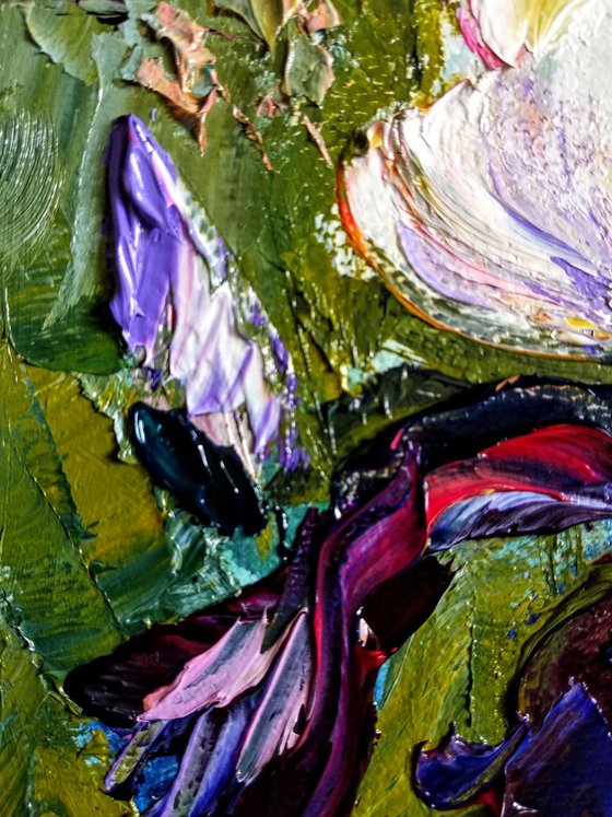 Floral Painting Textured Flowers Modern Impressionism Bouquet of Wildflowers Irises