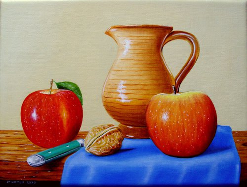 2 apples on table by Jean-Pierre Walter