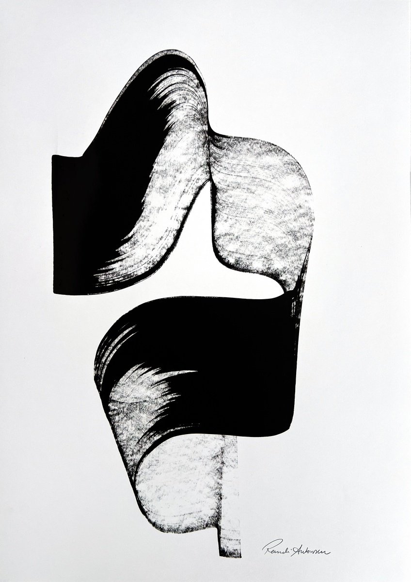 Expressive Abstract Ink Drawing By Randi Antonsen, 17 X 24", Gesture, Original Artwork