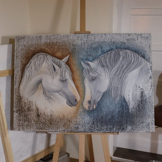 HORSES acrylic painting on canvas 100x70cm
