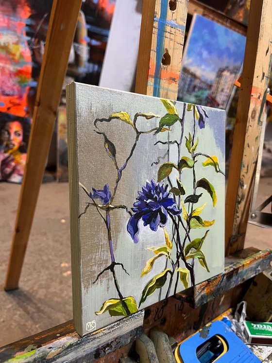 Blue Bloom on Silver Light