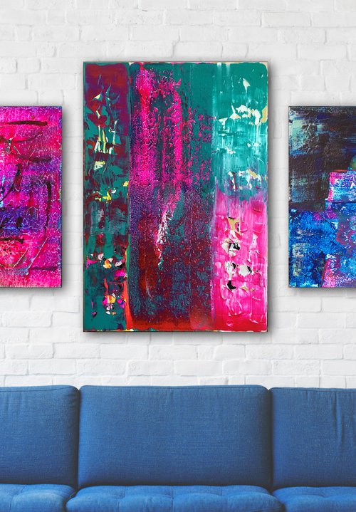 "Division" - Original Large PMS Abstract Triptych Acrylic Paintings On Canvas - 96" x 36" by Preston M. Smith (PMS)