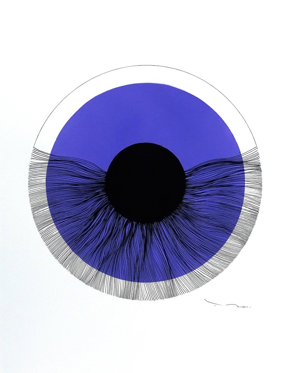 Abstract Ink Drawing By Tehos, 20 X 26", Black Eye 2024-C03.. Tehos, Original Artwork