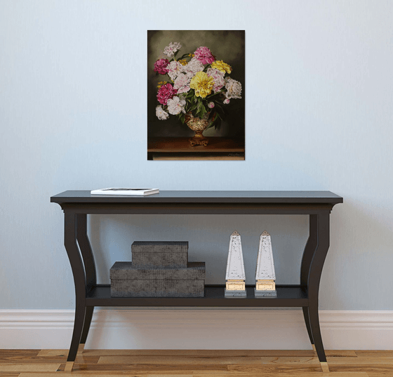 Peonies in Antique Vase