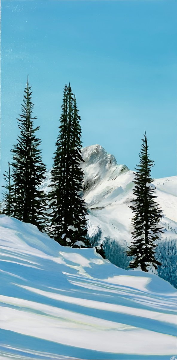 Photorealistic Landscape Oil Painting By Alla Kallass, 12 X 24, Winter Wonderland. Landscape, Original Artwork